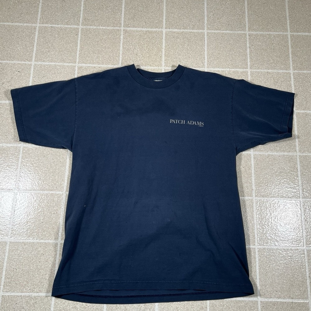Vintage 90s Movie Promo T Shirt Patch Adams Robin Williams 1998 Sz XL Navy Blue